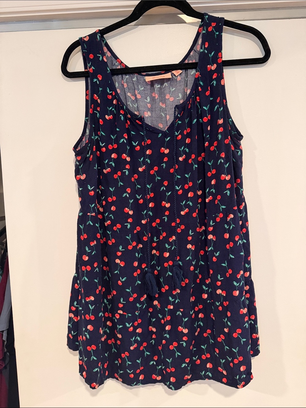 EVRI Navy Tank Top with Red Cherry Print